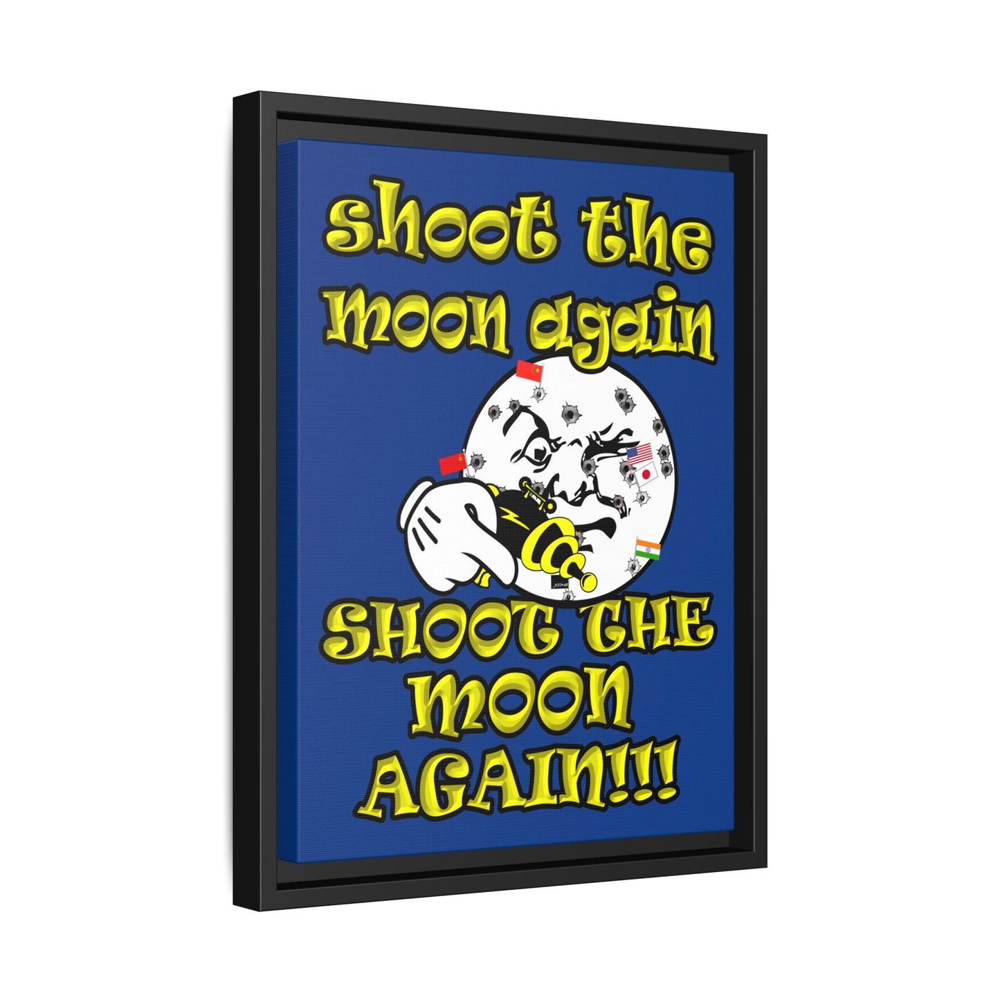 shoot the moon again - framed canvas art (dark blue)