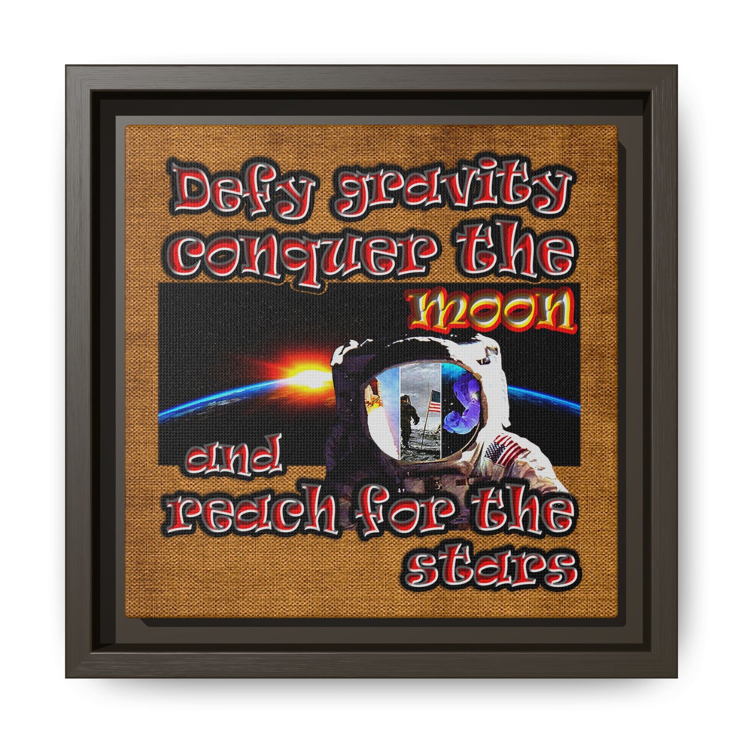 defy conquer reach - framed canvas art (brown papyrus)