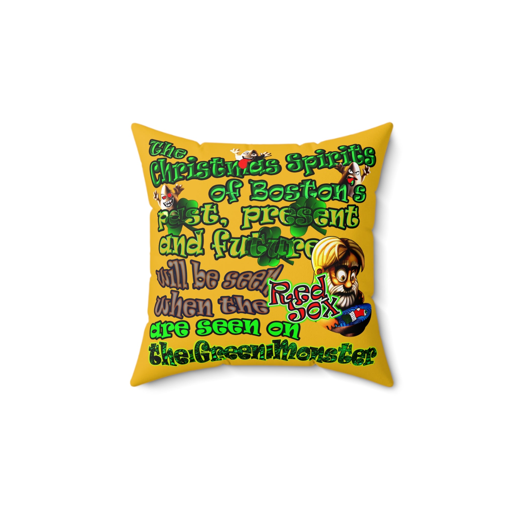 christmas spirits of boston - Spun Polyester Square Pillow - (yellow)