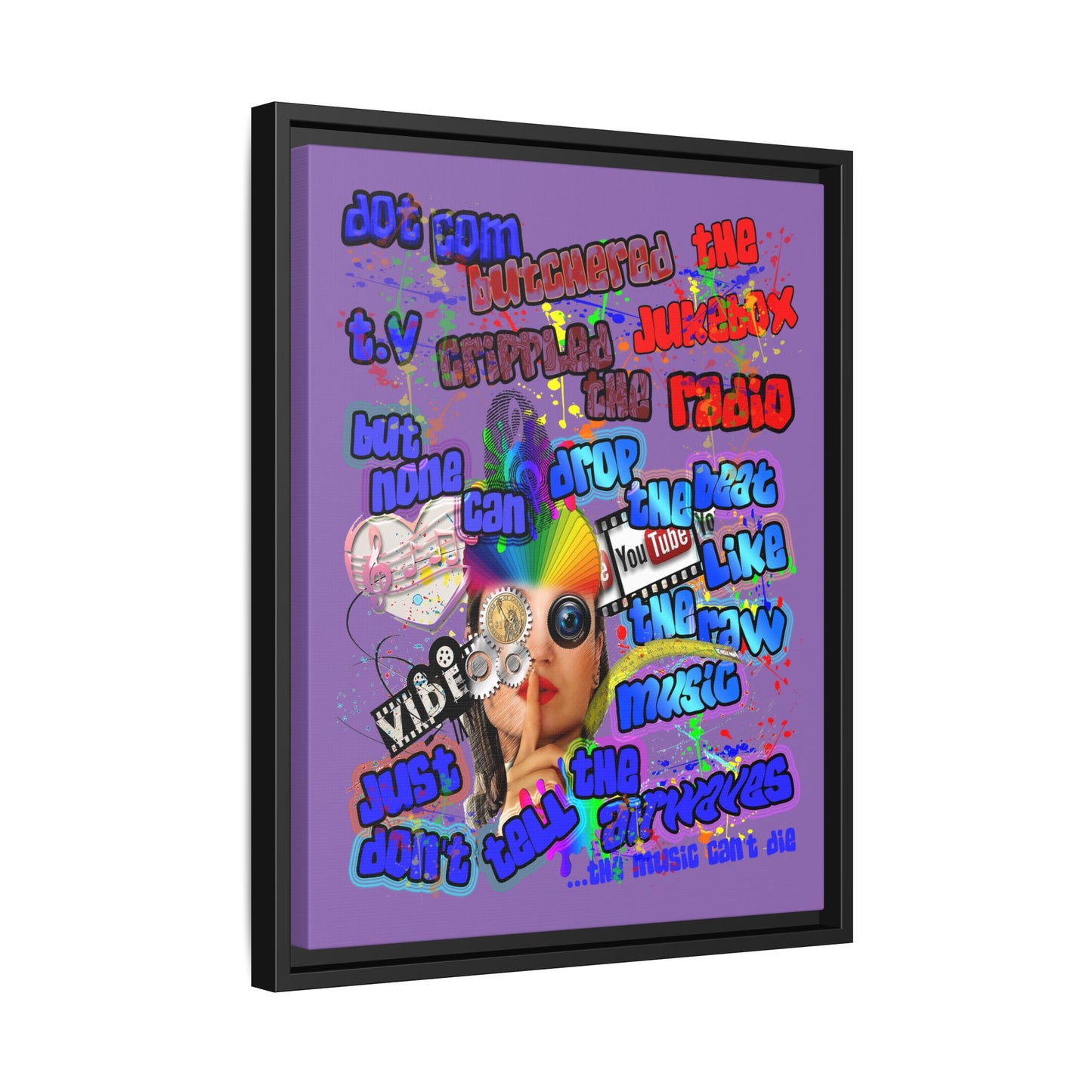 drop the beat - framed canvas art (light purple)