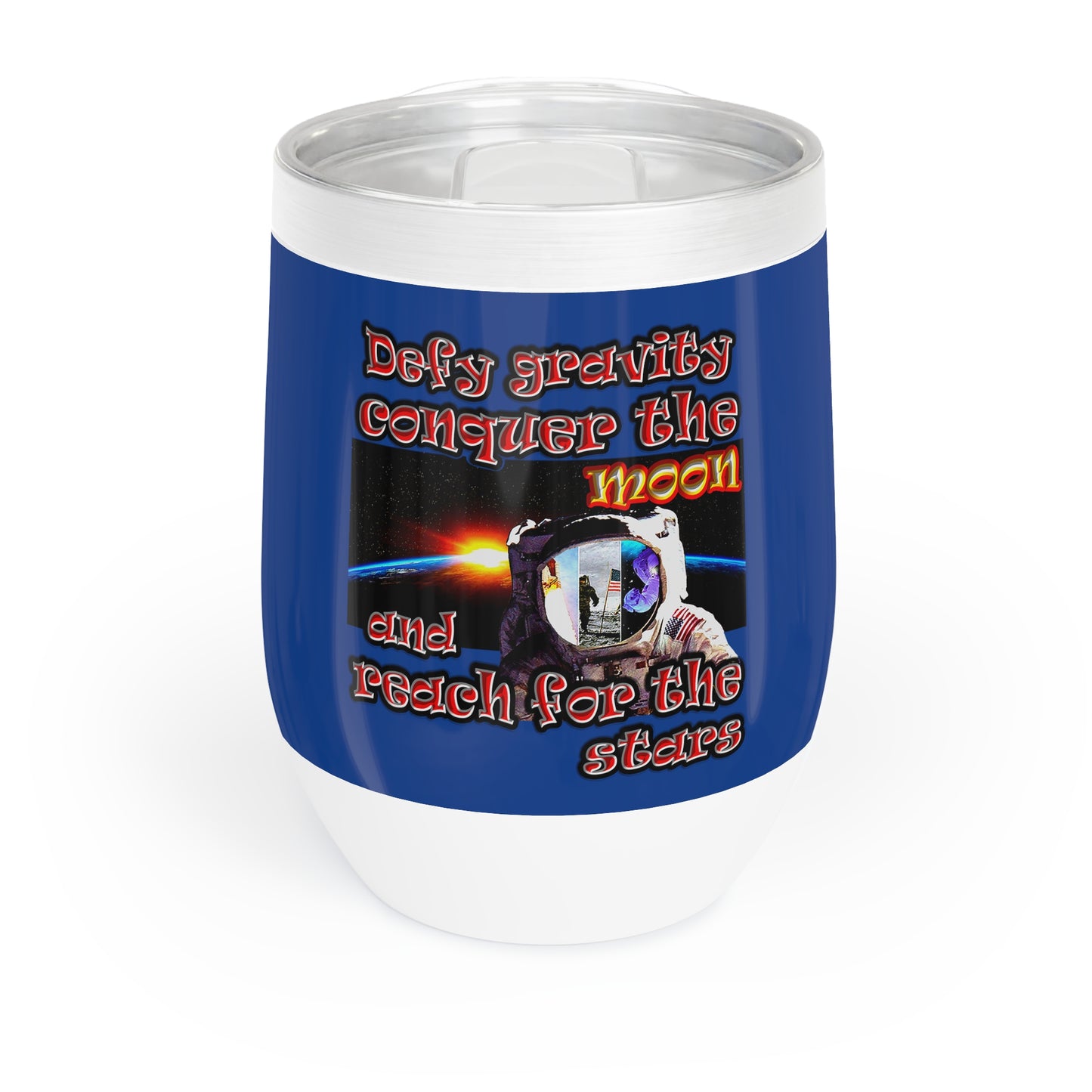 defy conquer reach - Chill Wine Tumbler (dark blue)