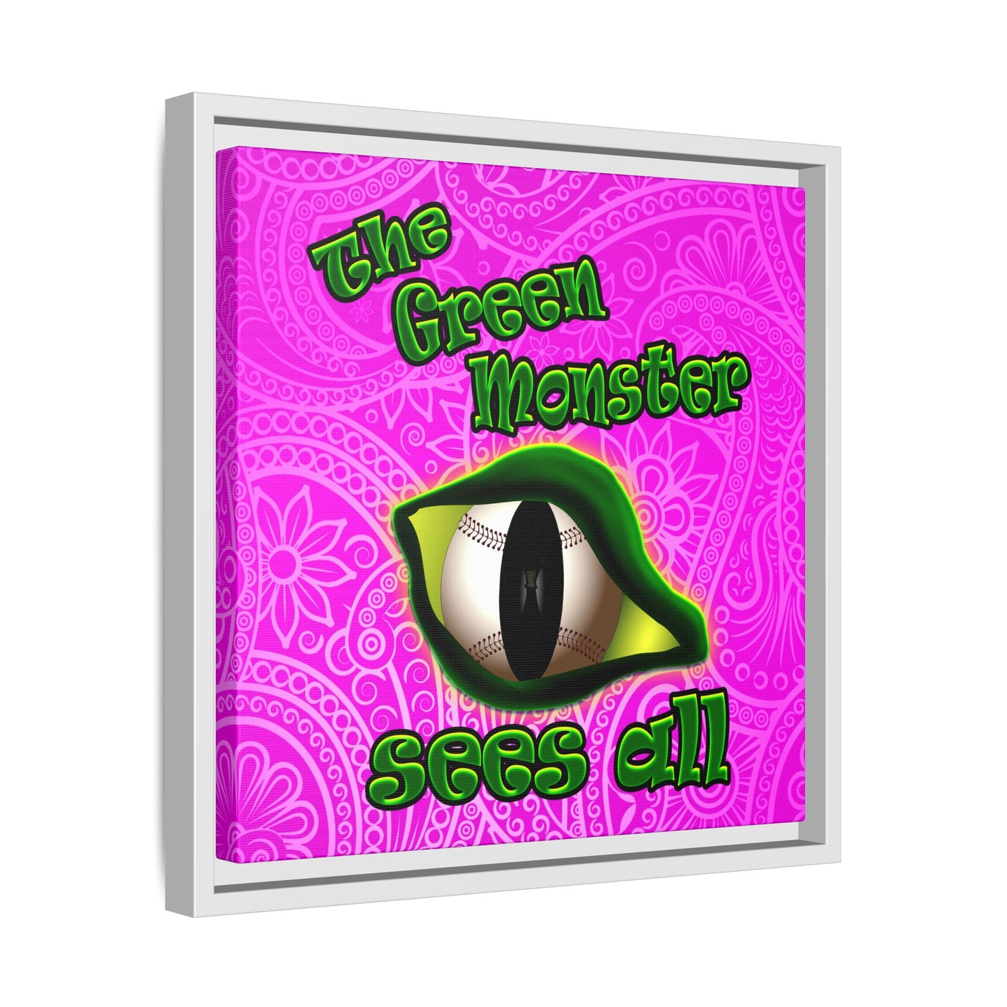 green monster - framed canvas art (pink swirl)