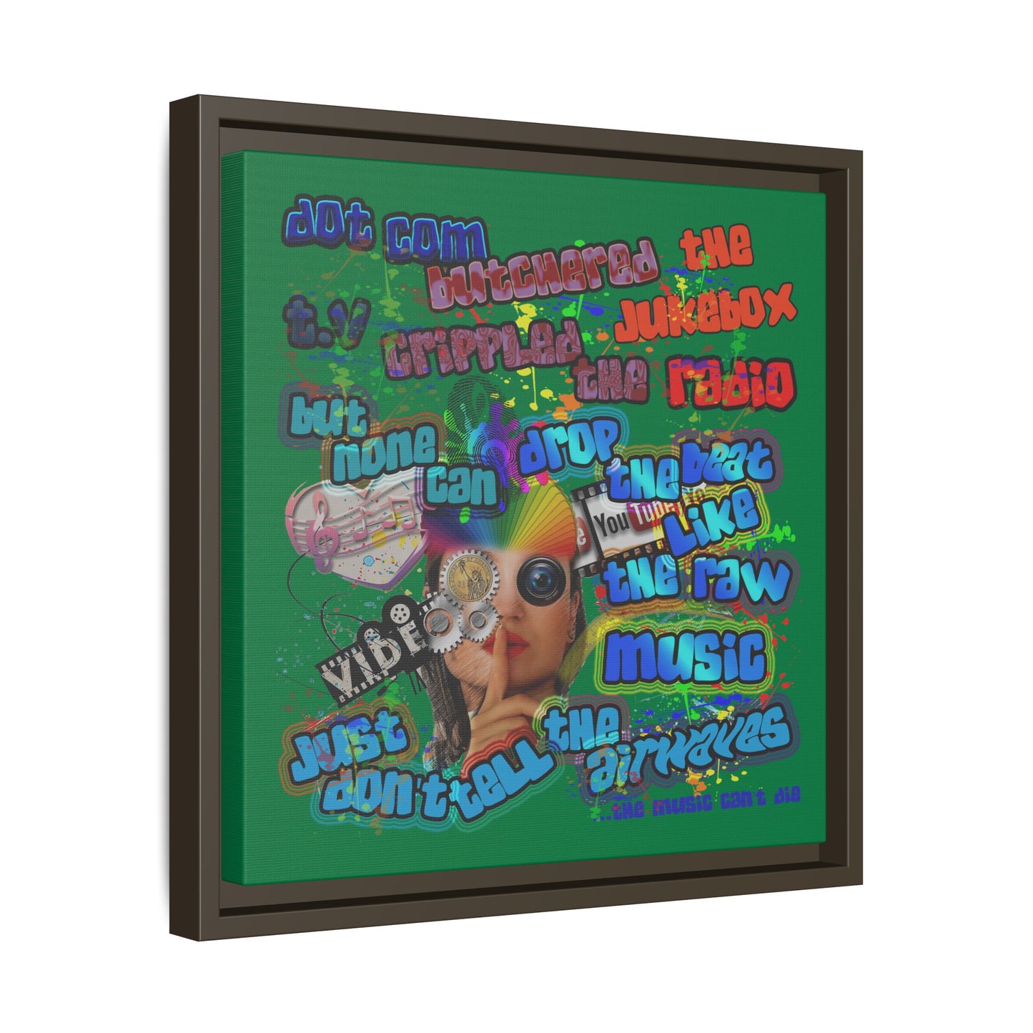 drop the beat - framed canvas art (dark green)