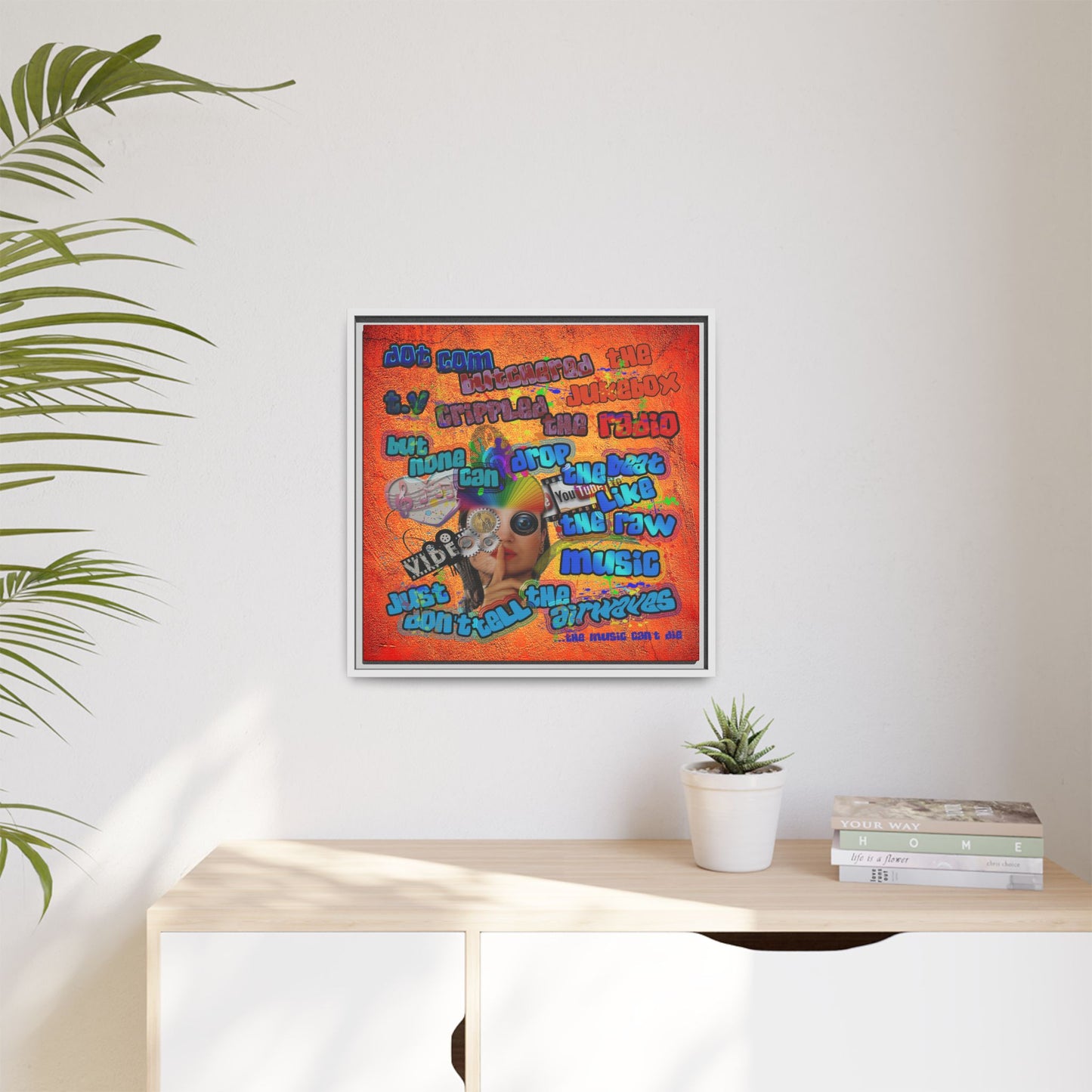 drop the beat - framed canvas art (burnt orange)