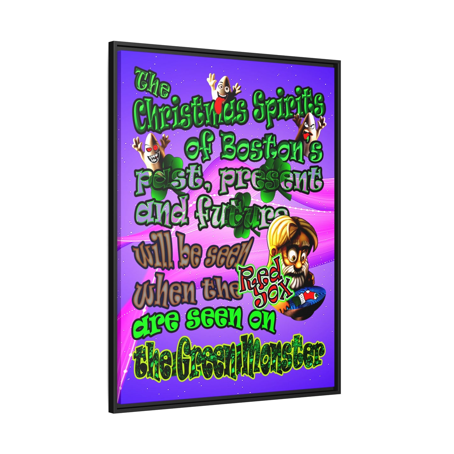 christmas spirits of boston - framed canvas art (purple-pink wave)
