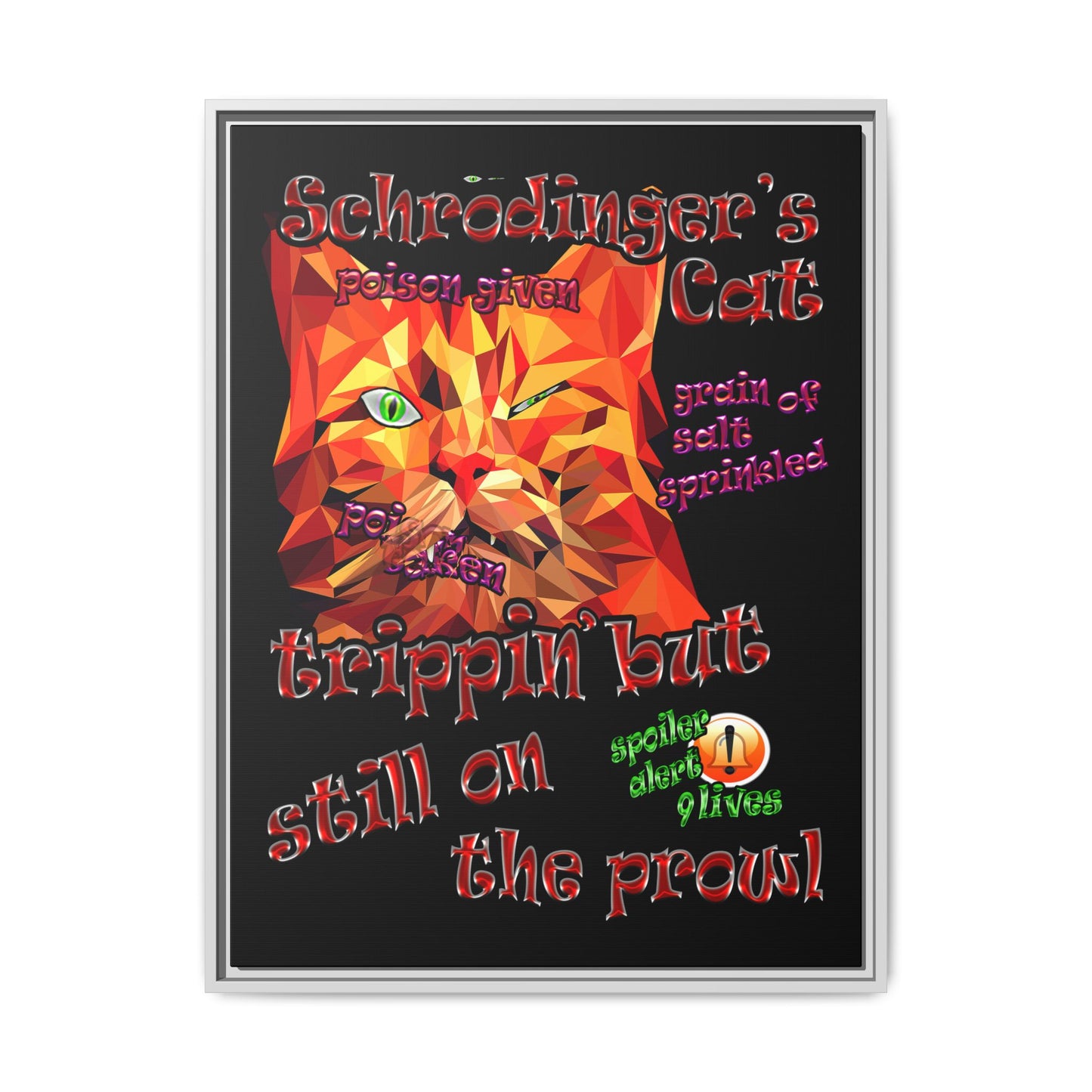 schrodinger's cat - framed canvas art (black)