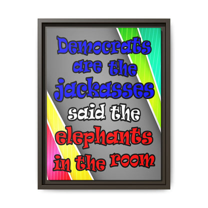 donkeys and elephants - framed canvas art (rainbow split)