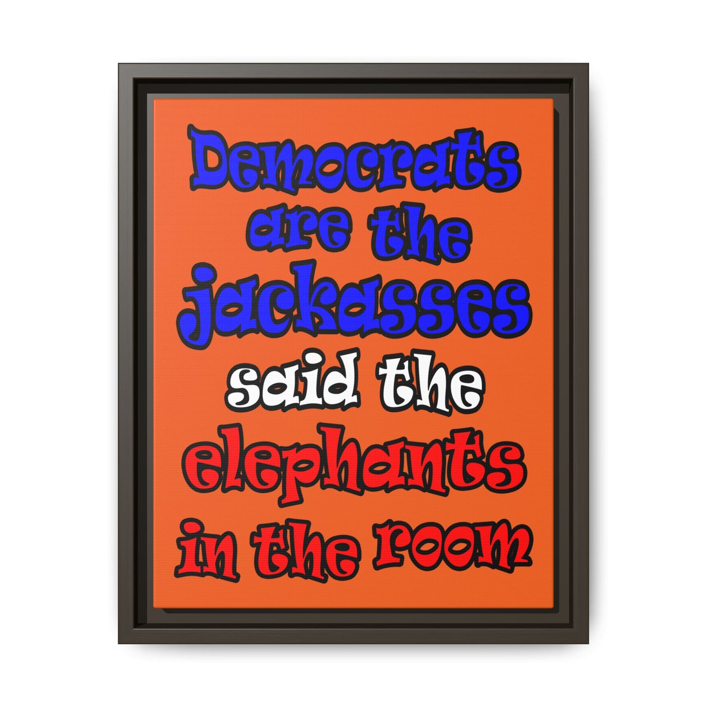donkeys and elephants - framed canvas art (orange)