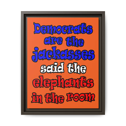donkeys and elephants - framed canvas art (orange)
