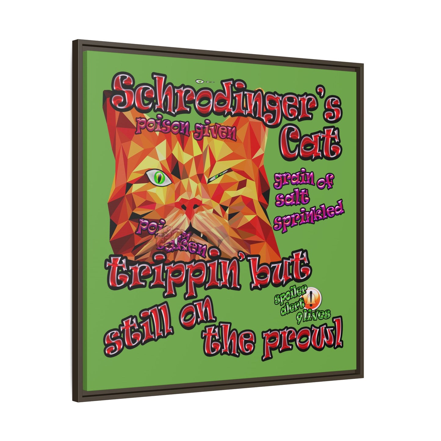 schrodinger's cat - framed canvas art (green)