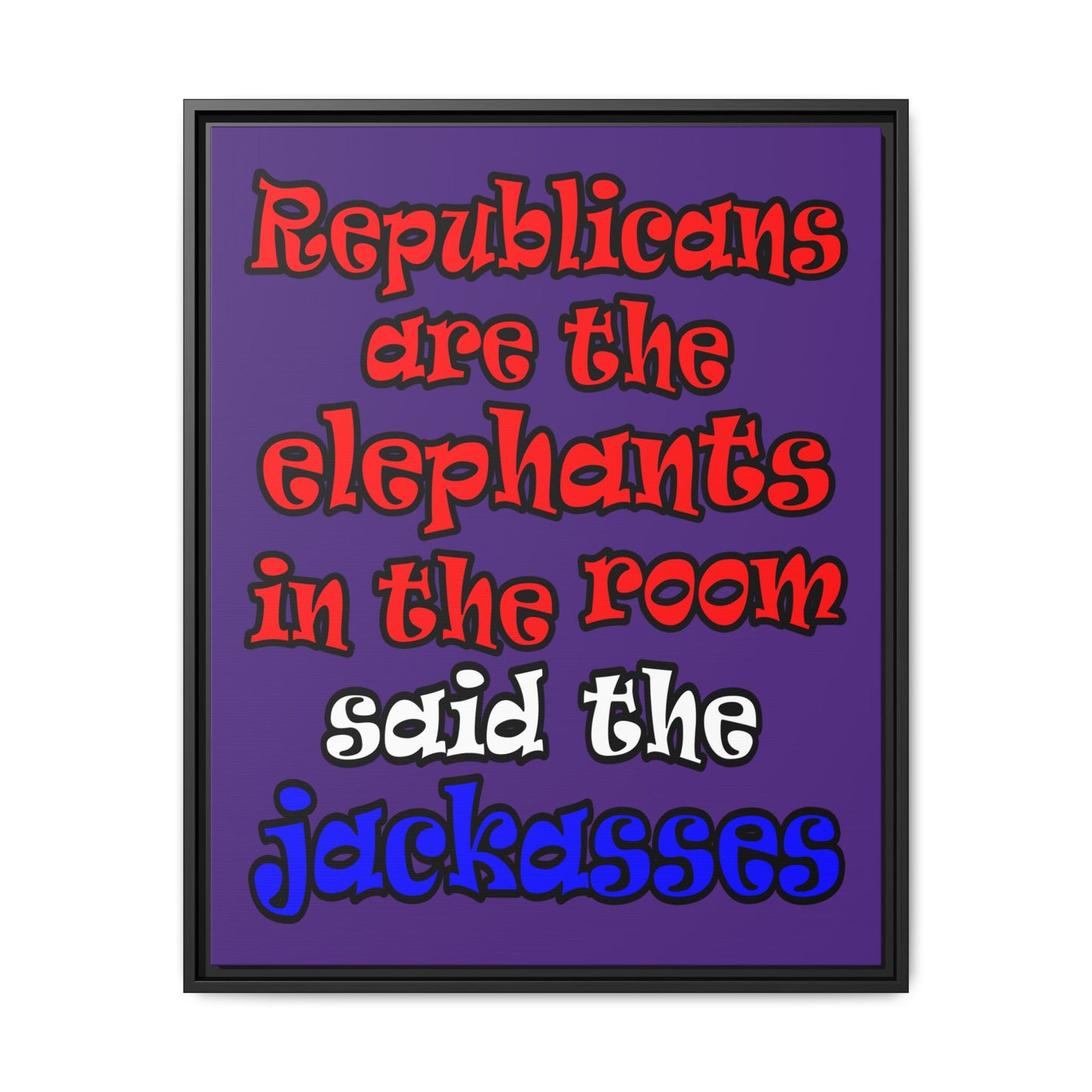donkeys and elephants - framed canvas art (purple)