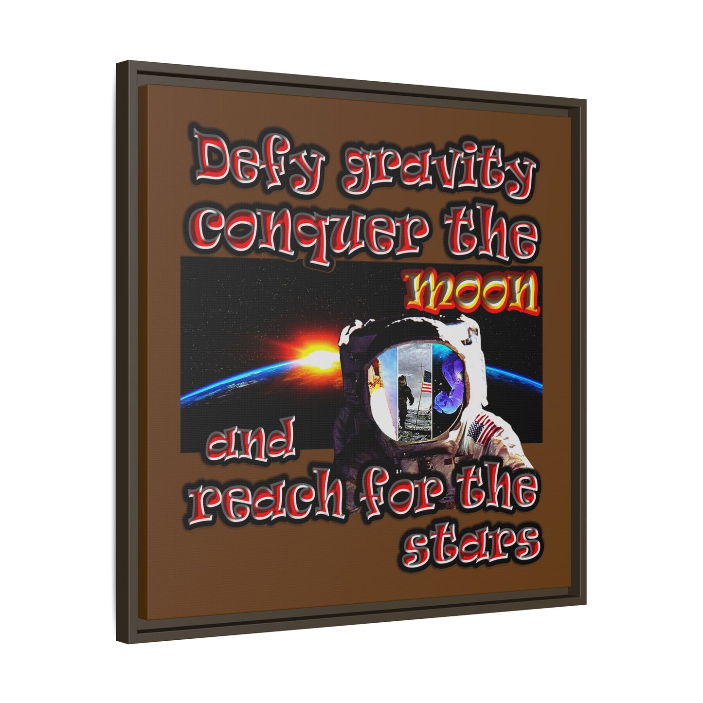 defy conquer reach - framed canvas art (brown)