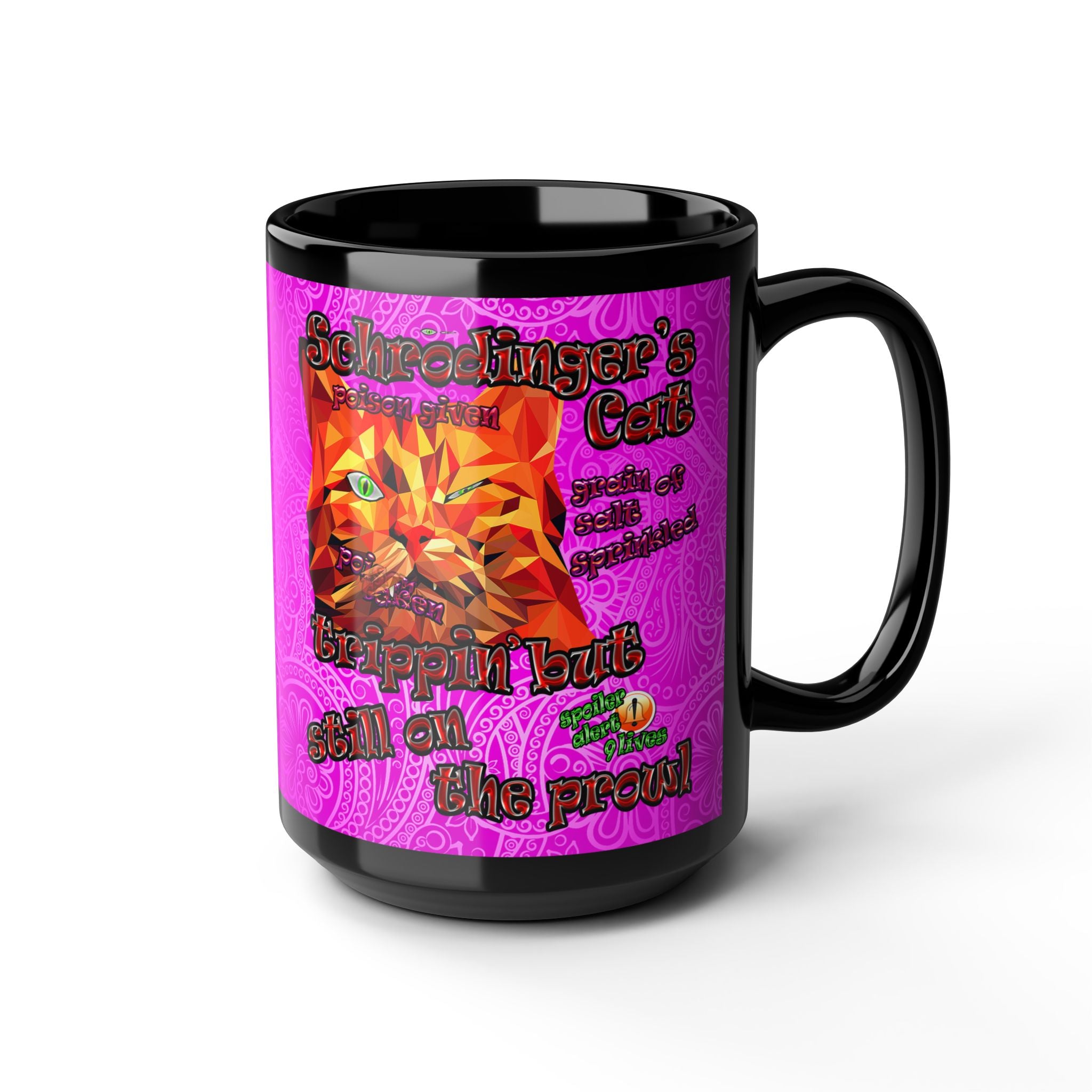 schrodinger's cat - Black Mug (pink swirl)