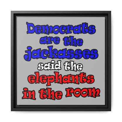 donkeys and elephants - framed canvas art (light grey)