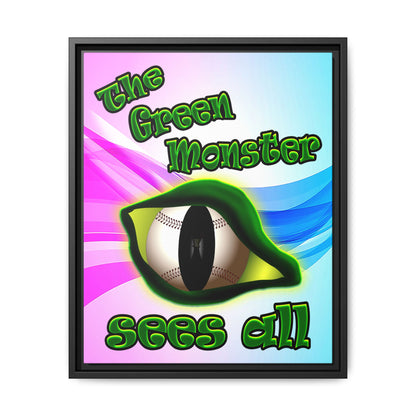 green monster - framed canvas art (light blue-pink wave)