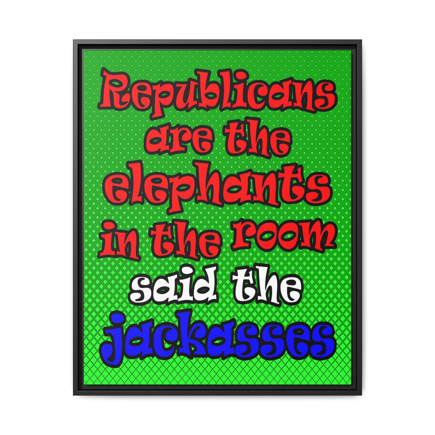 donkeys and elephants - framed canvas art (logo green)