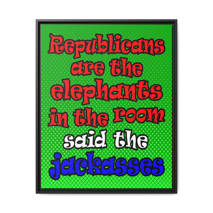 donkeys and elephants - framed canvas art (logo green)