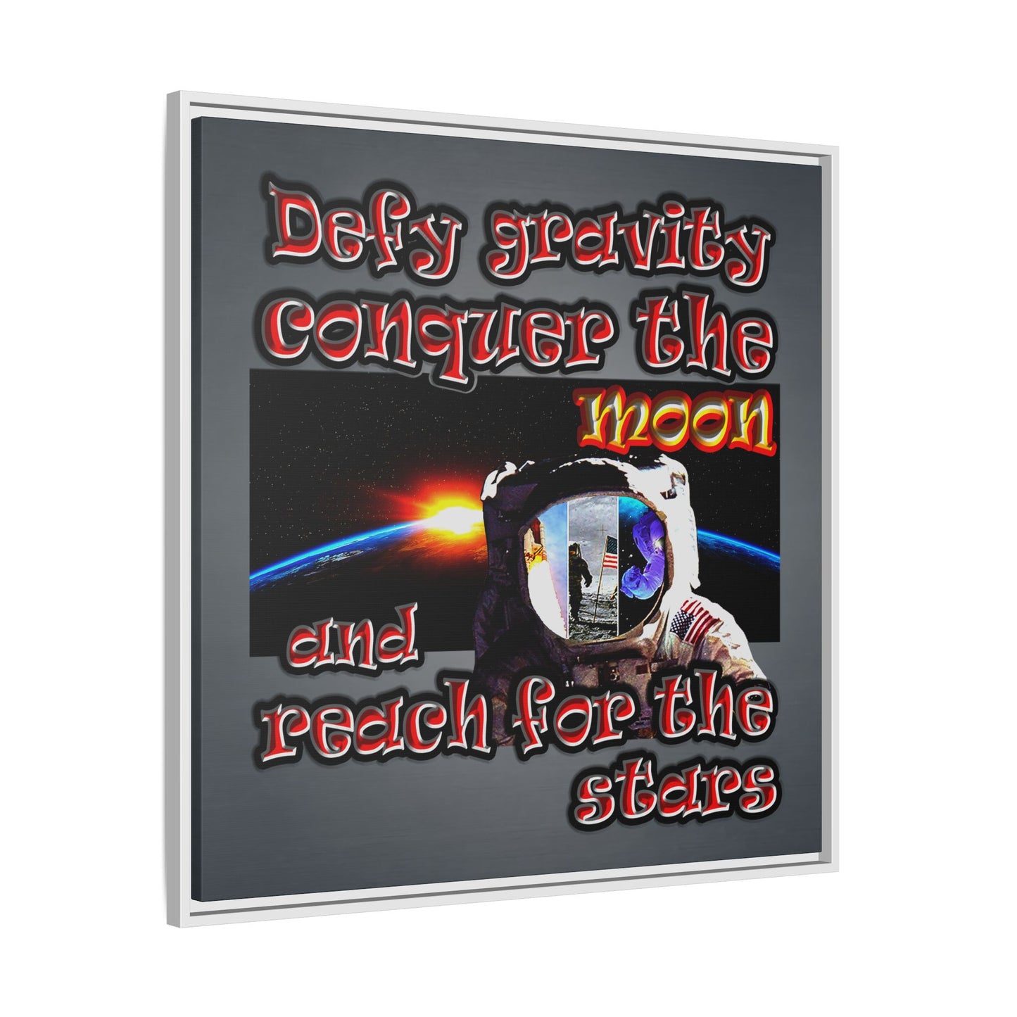 defy conquer reach - framed canvas art (grey-light grey)