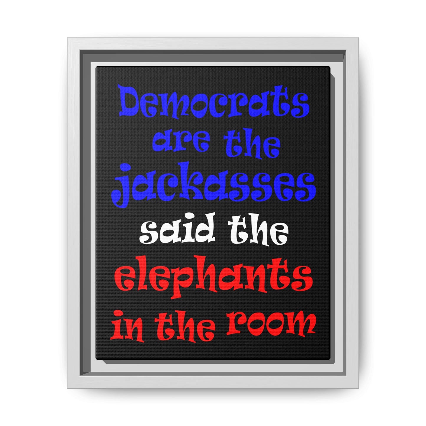 donkeys and elephants - framed canvas art (black)