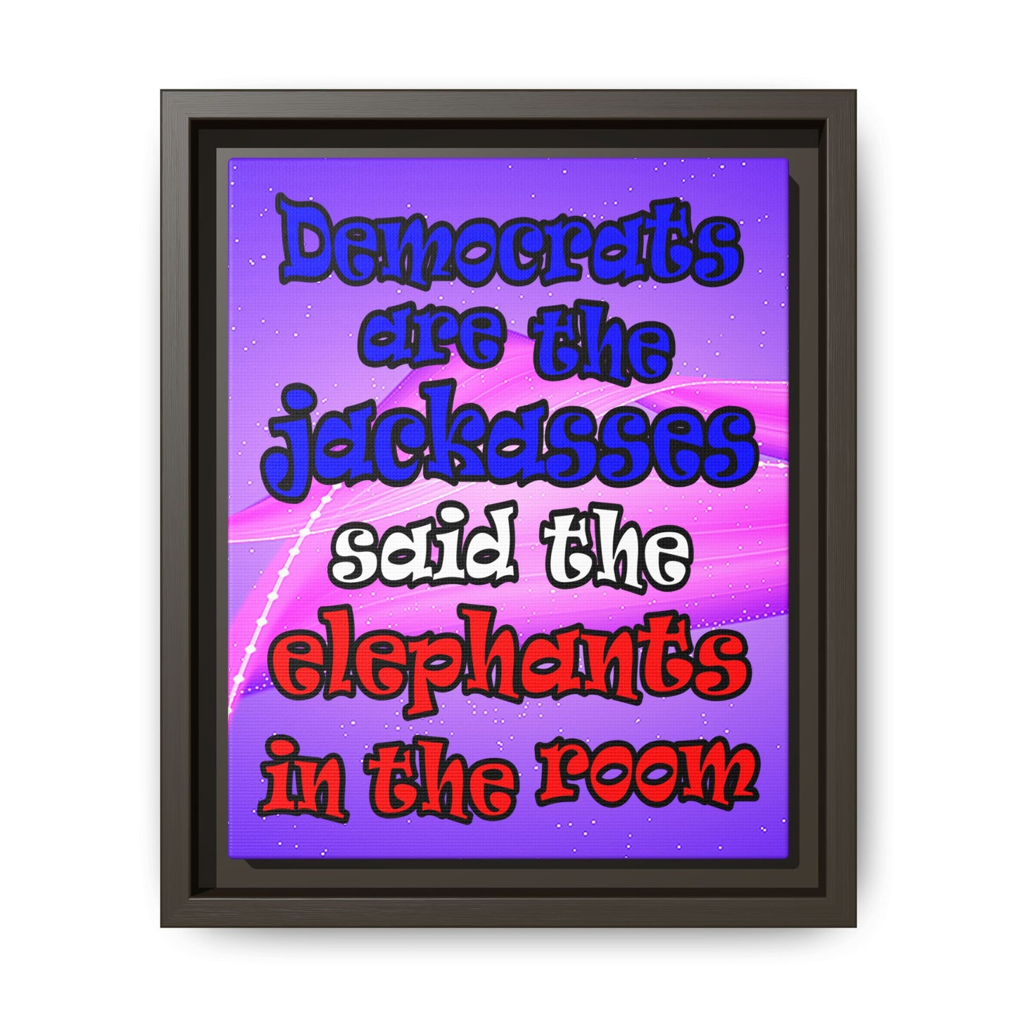 donkeys and elephants - framed canvas art (purple-pink wave)