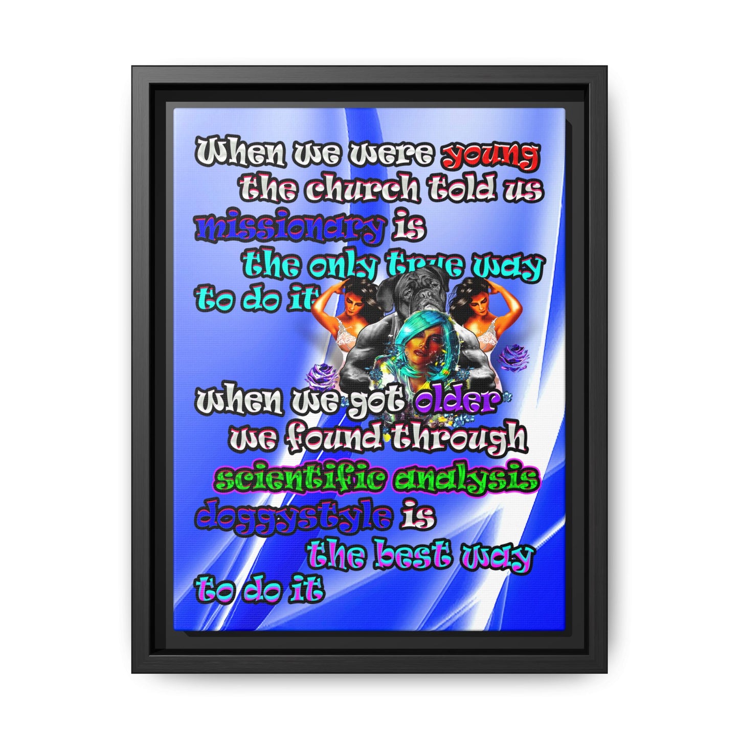 doggystyle - framed canvas art (blue-white wave)