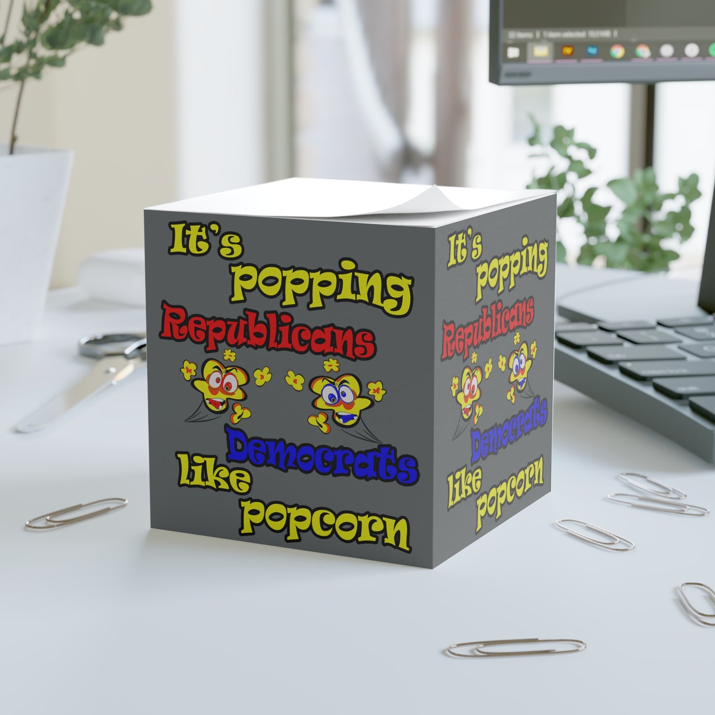 popping like popcorn - note cube (dark grey)