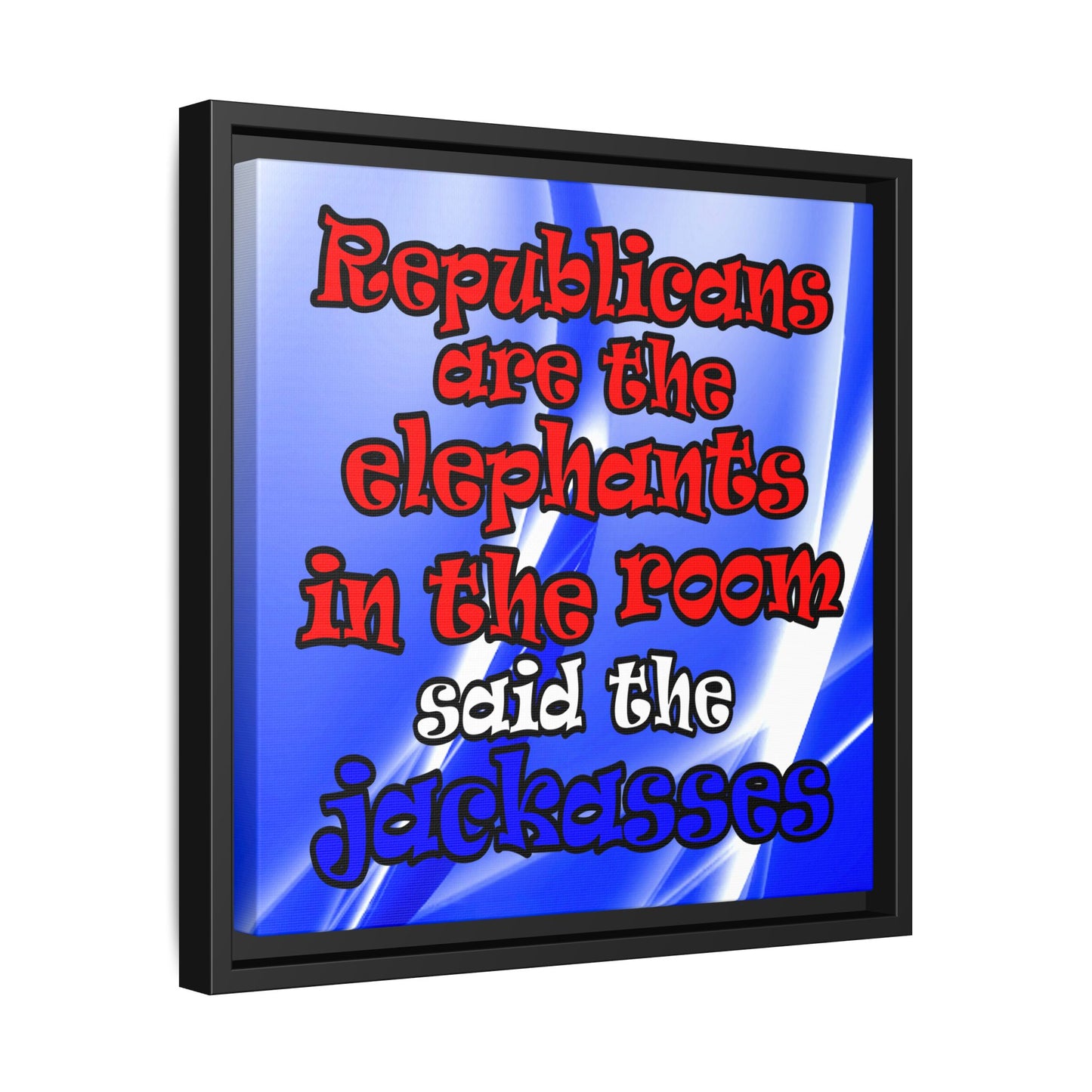 donkeys and elephants - framed canvas art (blue-white wave)