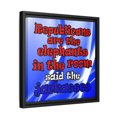 donkeys and elephants - framed canvas art (blue-white wave)