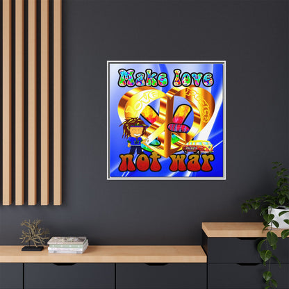 love peace - framed canvas art (blue-white wave)