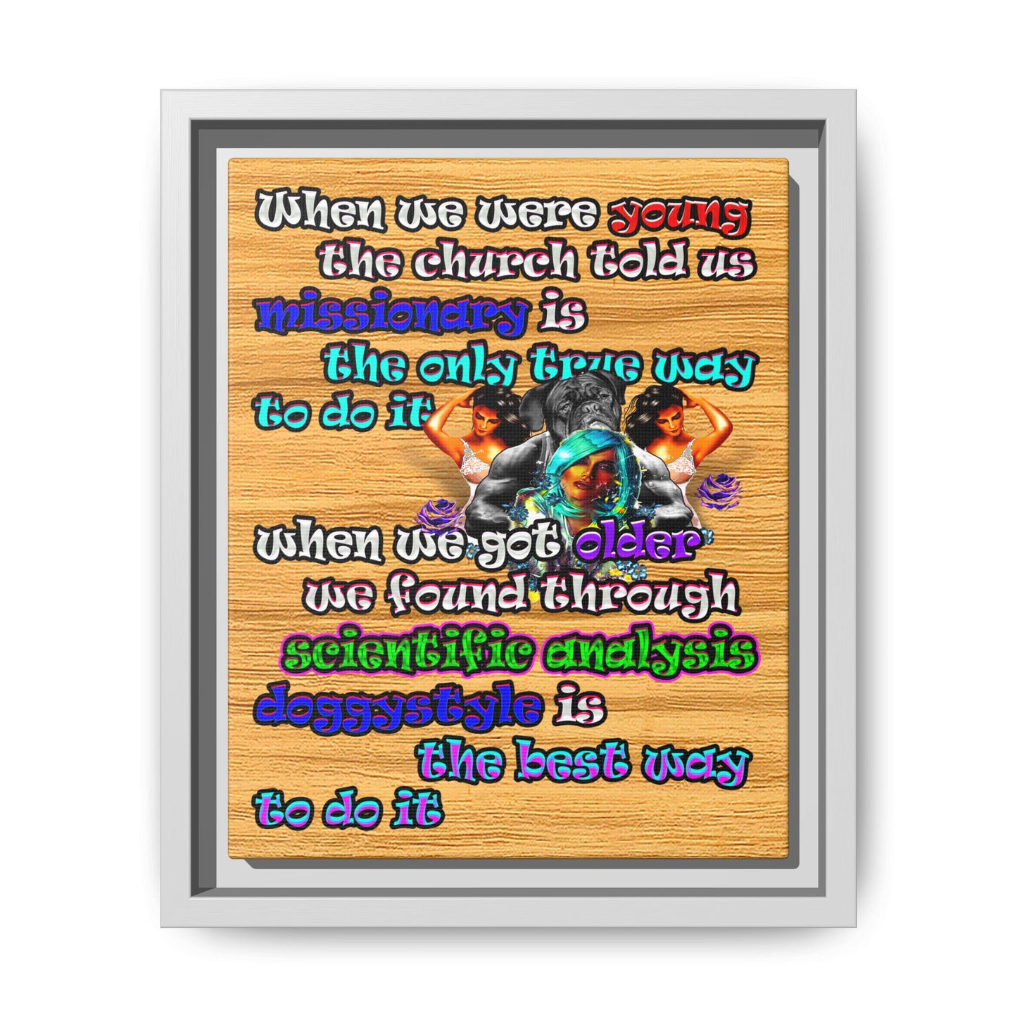 doggystyle - framed canvas art (butterscotch wood finish)