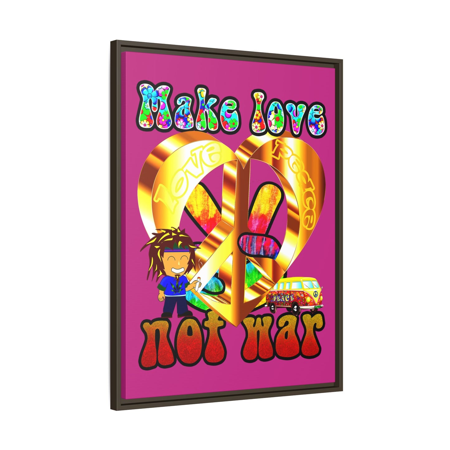 love peace - framed canvas art (pink)