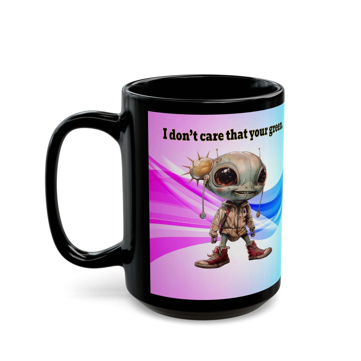 I don't care that your grey - Black Mug (light blue-pink wave)