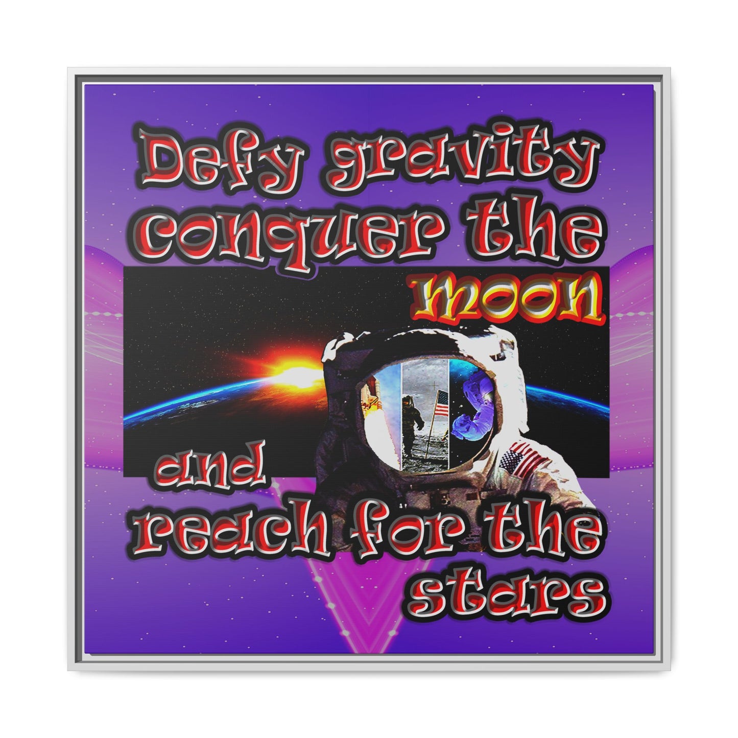 defy conquer reach - framed canvas art (purple-pink wave)