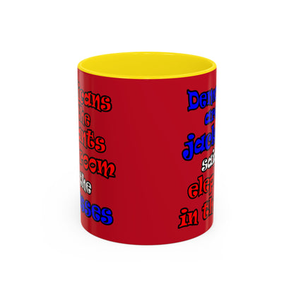 donkeys and elephants - Accent Mug (dark red)