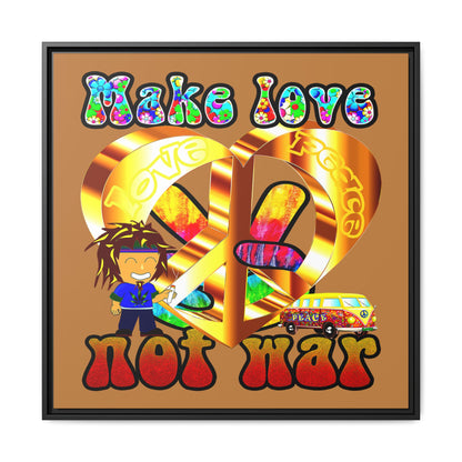 love peace - framed canvas art (light brown)