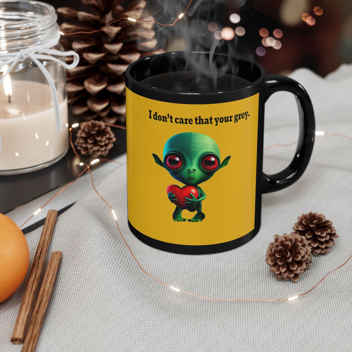 I don't care that your grey - Black Mug (yellow)