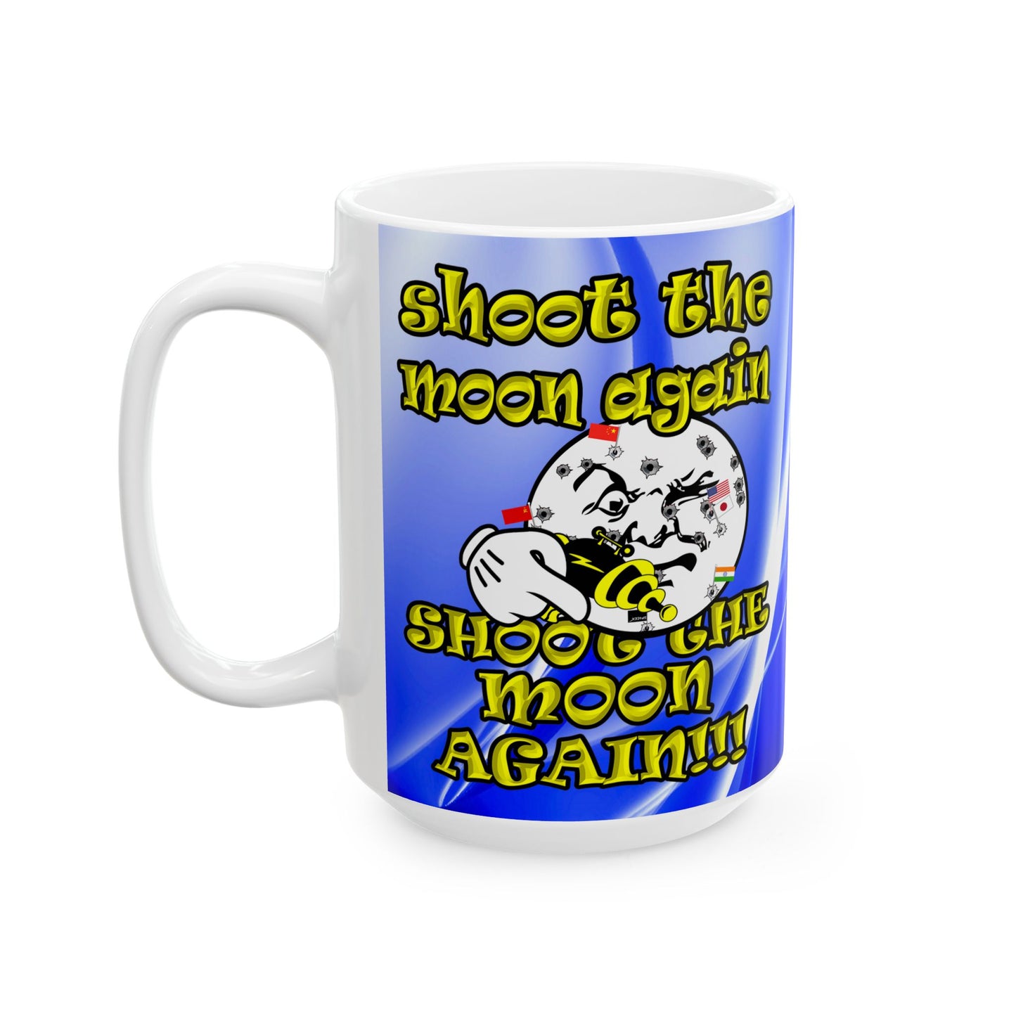 shoot the moon again - White Mug (blue-white wave)
