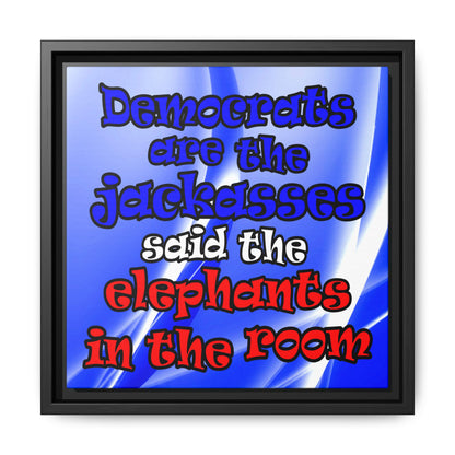 donkeys and elephants - framed canvas art (blue-white wave)