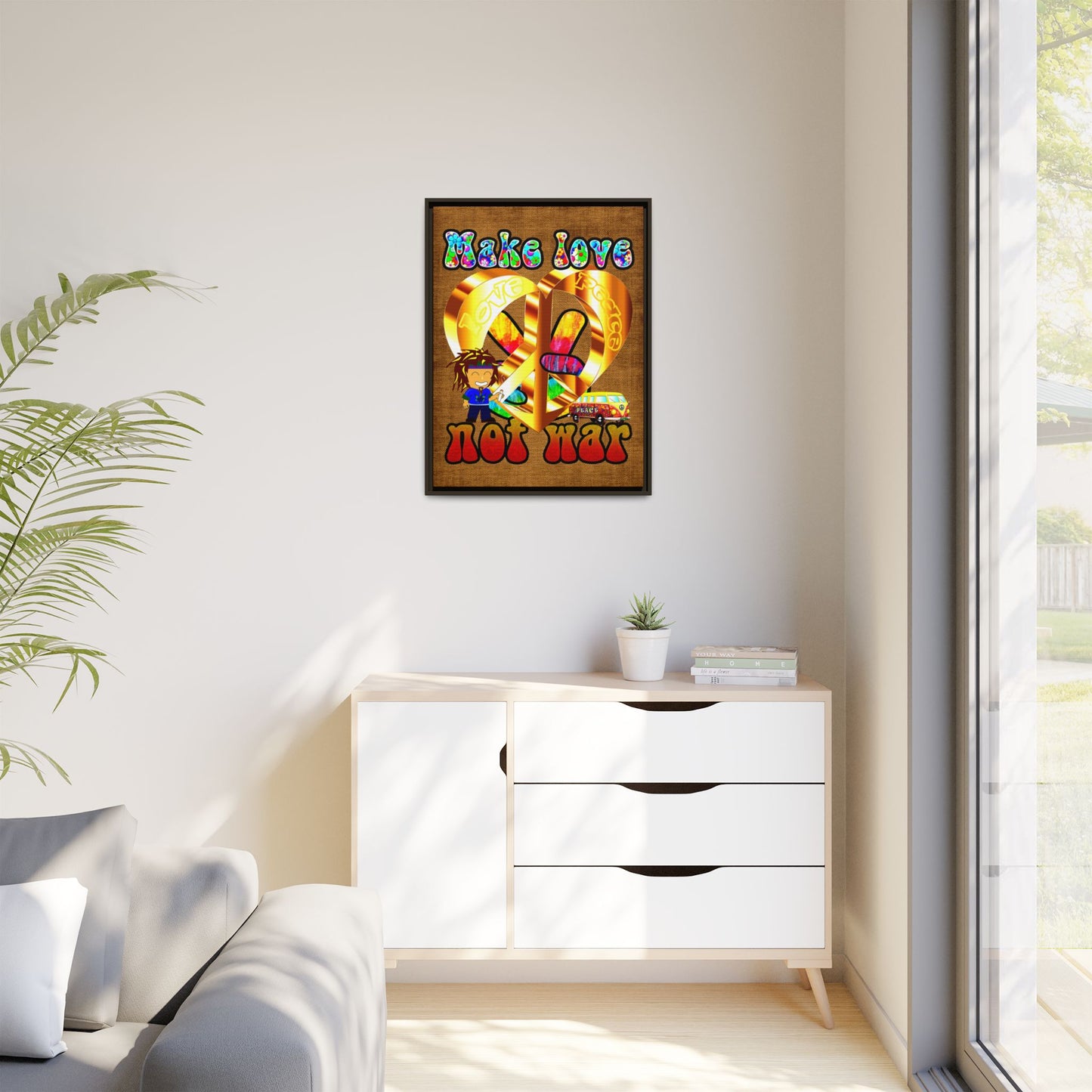 love peace - framed canvas art (brown papyrus)
