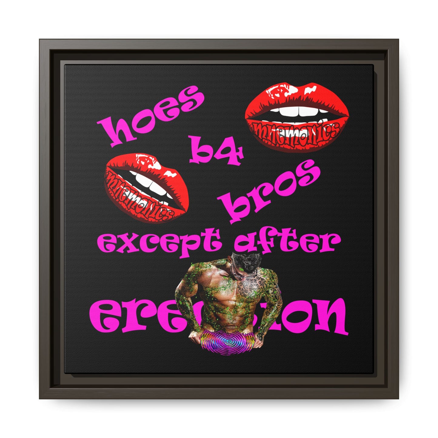 hoes b4 bros - framed canvas art (black)