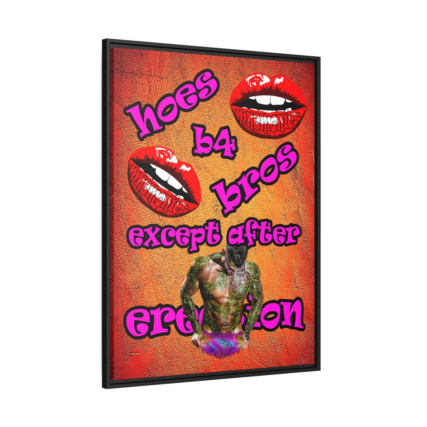 hoes b4 bros - framed canvas art (burnt orange)