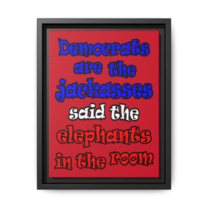 donkeys and elephants - framed canvas art (dark red)