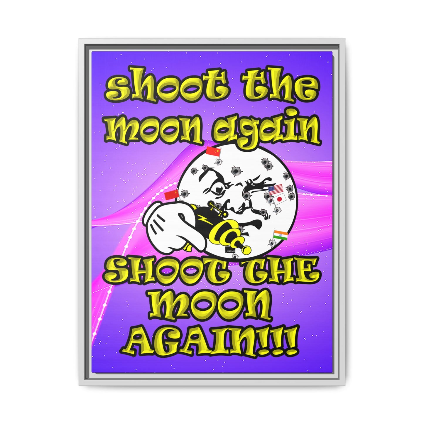 shoot the moon again - framed canvas art (purple-pink wave)