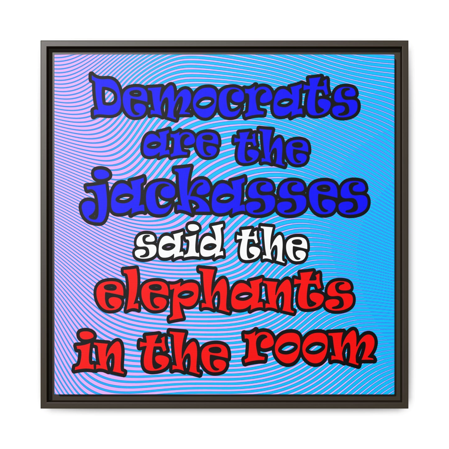 donkeys and elephants - framed canvas art (light blue-purple wave)