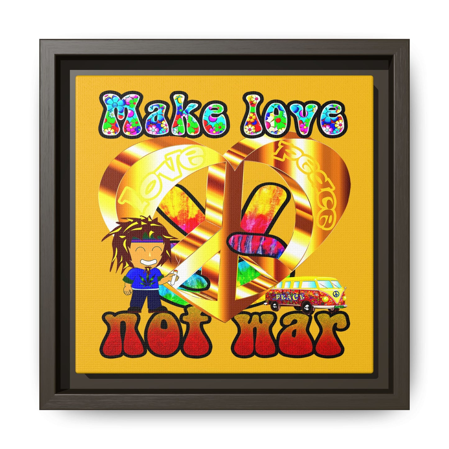 love peace - framed canvas art (yellow)