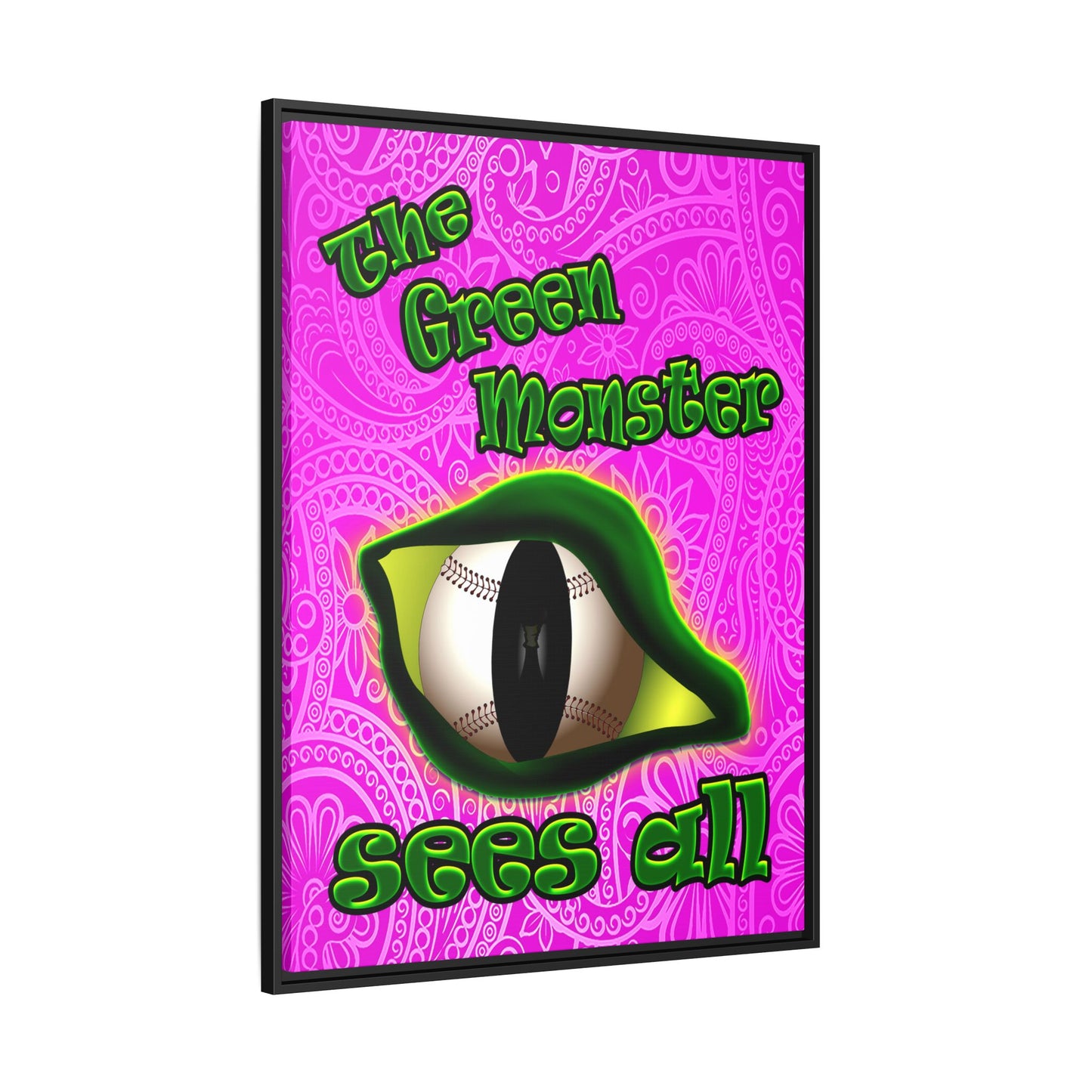 green monster - framed canvas art (pink swirl)