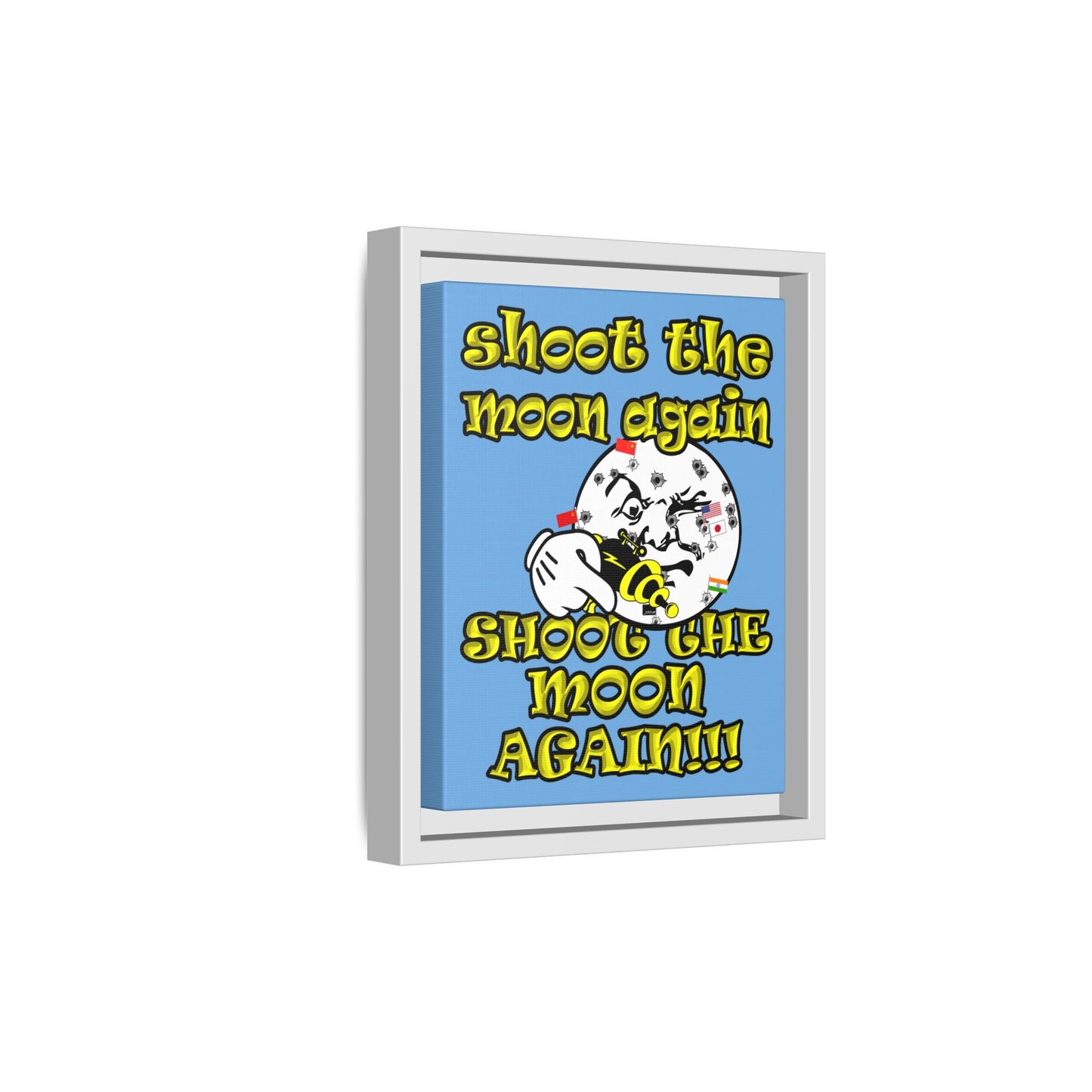 shoot the moon again - framed canvas art (light blue)