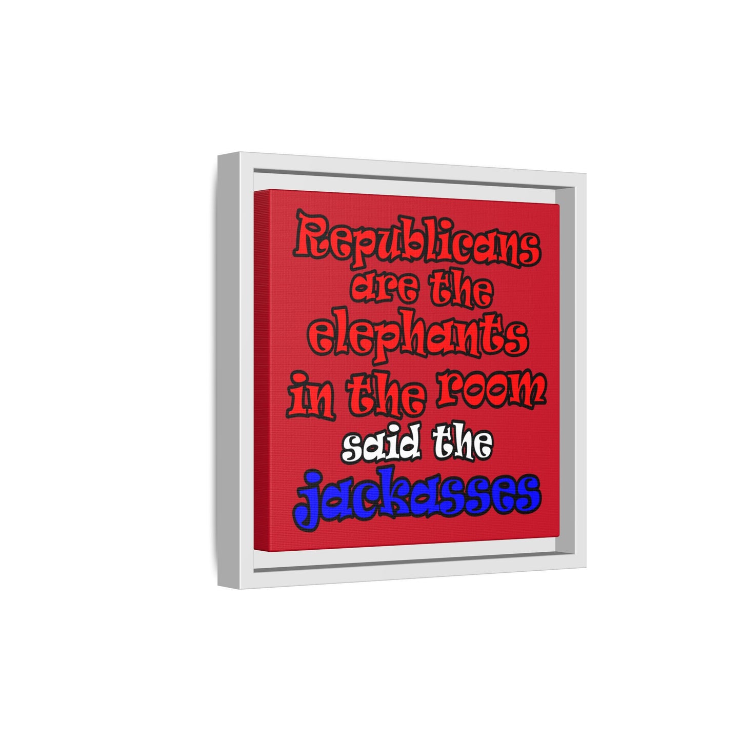 donkeys and elephants - framed canvas art (dark red)