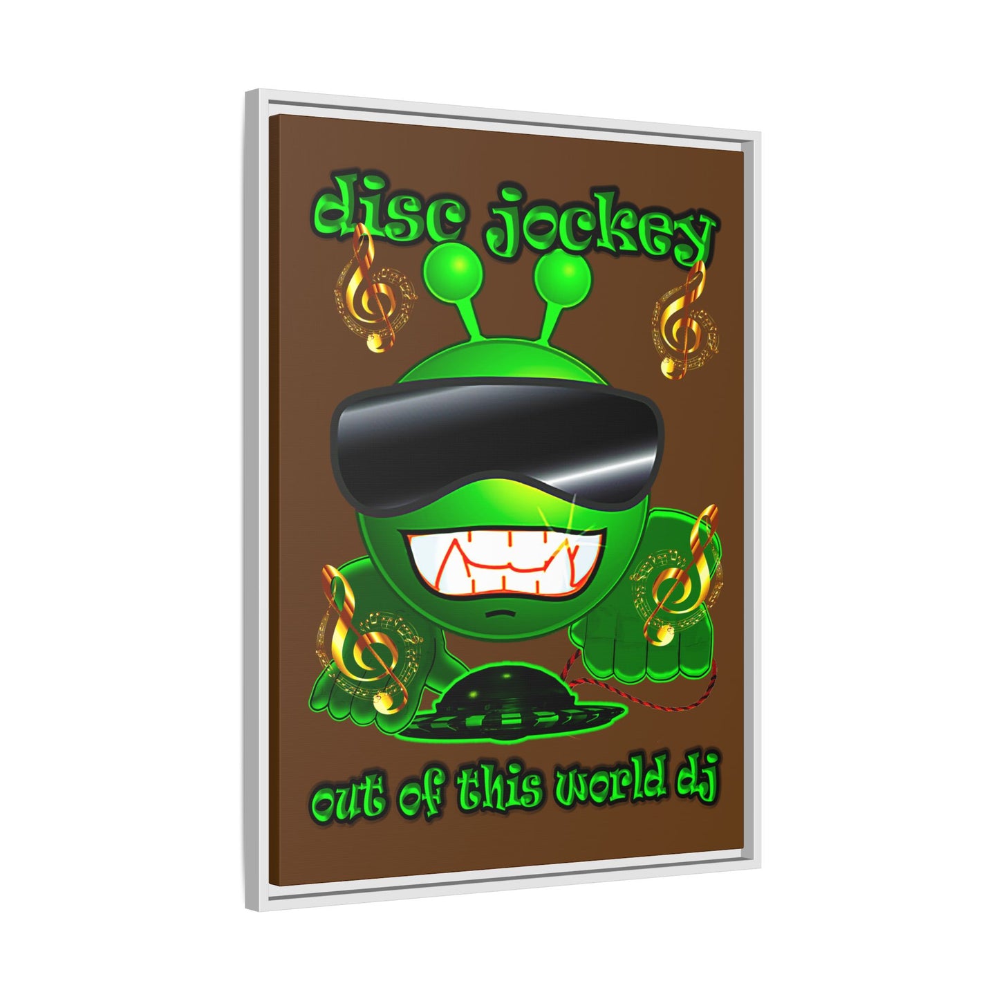disc jockey - framed canvas art (brown)