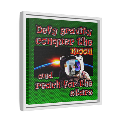defy conquer reach - framed canvas art (logo green)